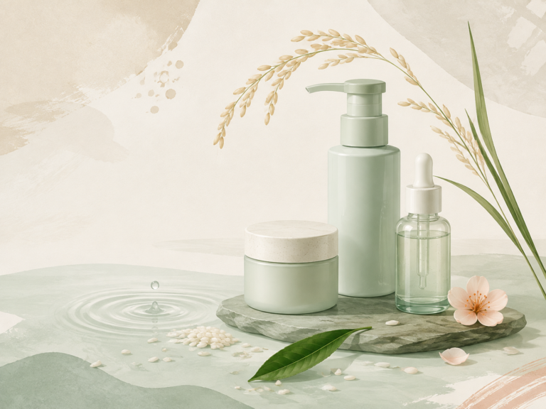 Simple Japanese skincare routine for sensitive skin with cleanser and moisturizer